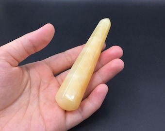 6-Sided Faceted Yellow Jade Massage Wand Gemstone Point Wand Smooth Polished Crystal Wand Meditation Crystal Healing Tool Reiki MW