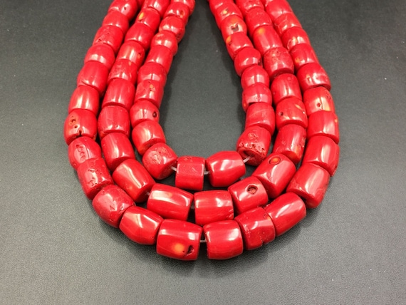 Large Red Coral Barrel Beads Natrual Polished Coral Beads Coral