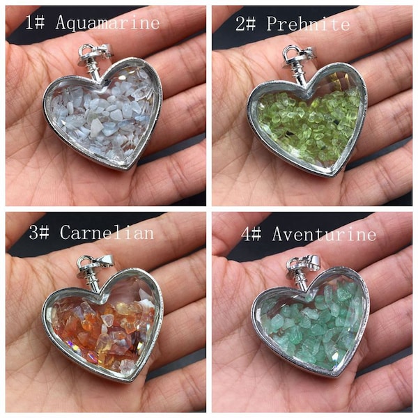 Heart Pendant Glass Pendant with Gemstone Chip Glass Wishing Bottle Pendant Gemstone Chip Pendant Silver Pendant Necklace making 1/3/5pieces