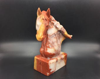 ヴィンテージ 馬の彫刻 リアルな馬の胸像 瑪瑙石彫刻 馬の頭の彫刻