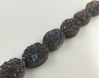 10ST Oval Druzy Achat Perlen Cabochon Titanium Druzy konkaver Perlen 15 mm x 20 mm Oval grobe Edelsteinperlen