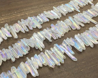 Tiny Aura AB Crystal Quartz Points Beads Polished Mystic Crystals Points Stick Beads Quartz Necklace Supplies 5-8*12-30mm