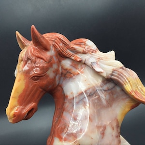 Vintage Horse Sculpture Realistic Horse Bust Agate Stone Carving Horse Head Sculpture Hand Carved Gemstone Horse Decor 6.6&quot; 2.4LB