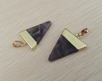 Amethyst triangle pendant Purple amethyst quartz pendant Triangle gemstone Pendant Charms Gold Plated stone necklace making supplies 1 pc