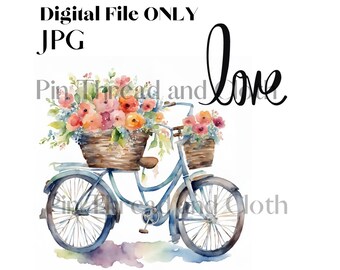 Ramo de flores en bicicleta. SOLO ARCHIVO DIGITAL. Diseños de sublimación, tarjetas de felicitación y camisetas. No se entrega ningún artículo físico.
