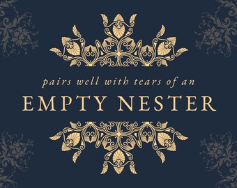 Etiqueta de vino "Nido vacío", impresión a pedido, descarga de calcomanías, regalo para padres graduados, etiqueta instantánea para botella