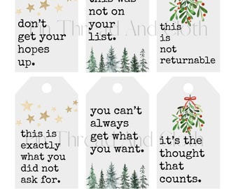 Etiquetas de regalo navideñas. Divertidas. Solo en PDF. No incluye artículo físico.