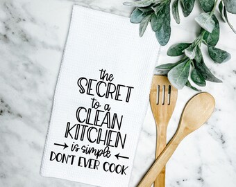 ¿Secreto para una cocina limpia? Paño de cocina lavable de microfibra. ¡Caja fuerte para secadora! Divertido regalo de inauguración de la casa.