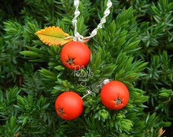 Rowan-berries surgical steel earrings with Czech glass red beads and stainless steel chain