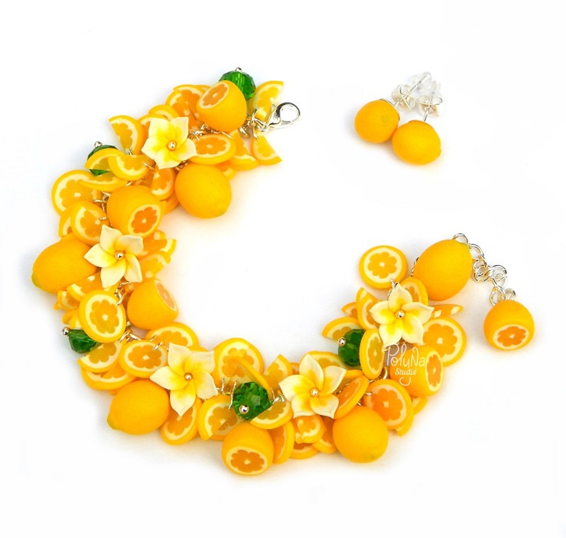 Yellow lemon charm bracelet food jewelry citrus jewelry Etsy