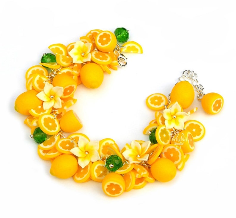 Yellow lemon charm bracelet food jewelry citrus jewelry Etsy