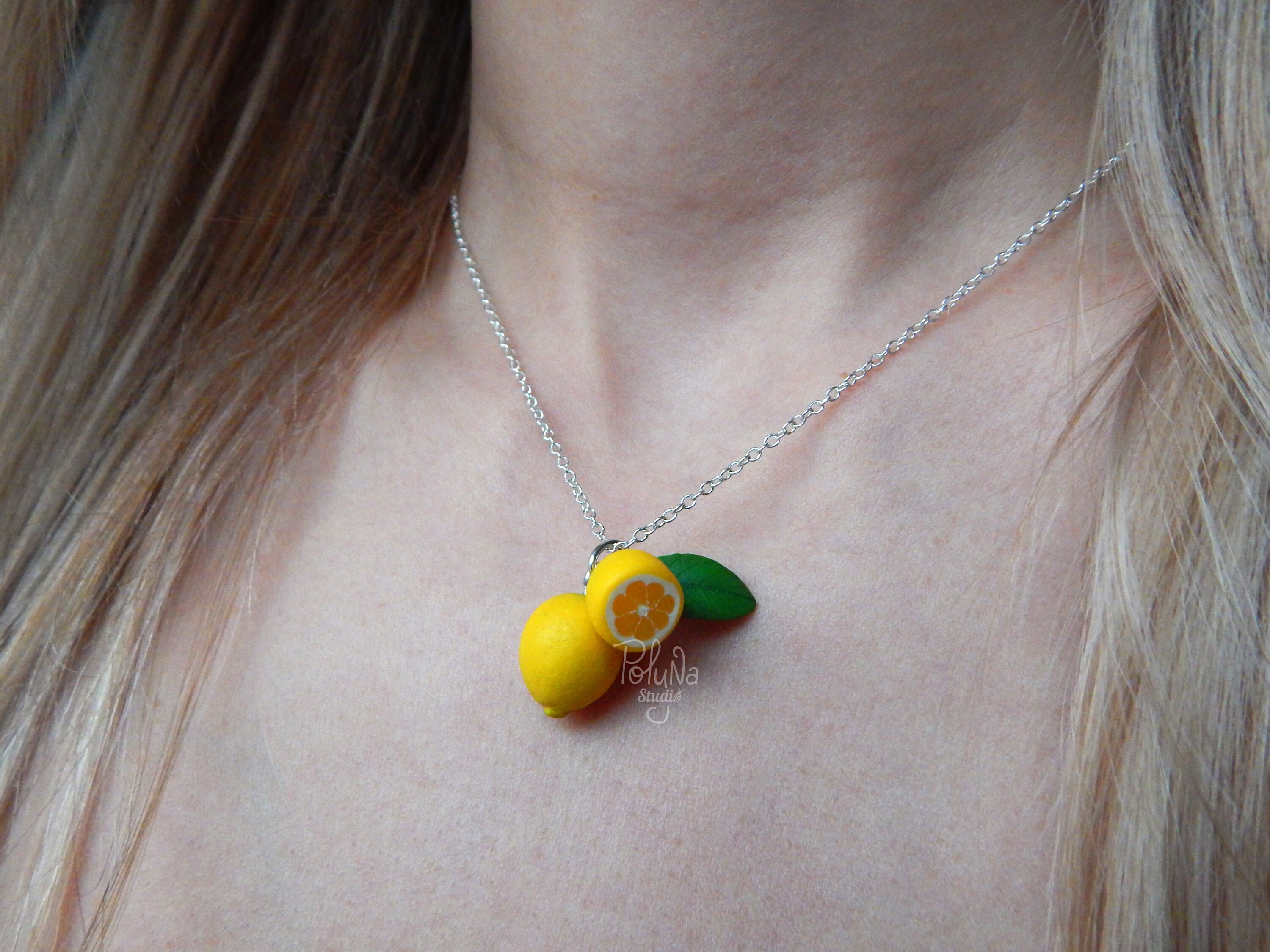 Sterling silver yellow lemon pendant Yellow citrus jewelry Etsy