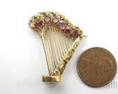 Lovely Antique Georgian 15k Gold and Garnet Harp Shaped Brooch Pin c1826
