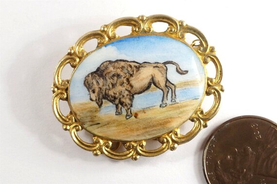 Lovely Vintage Silver Gilt Bison / Buffalo Brooch