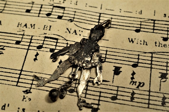 Antique Silver Dancing Jester Articulated Charm c1