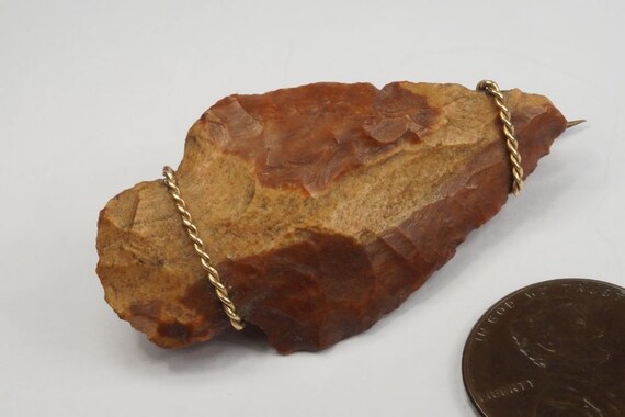Antique Gold Brooch with Neolitic Carved Arrow Hea