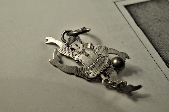Antique Silver Articulated Dancing Jester Charm c1