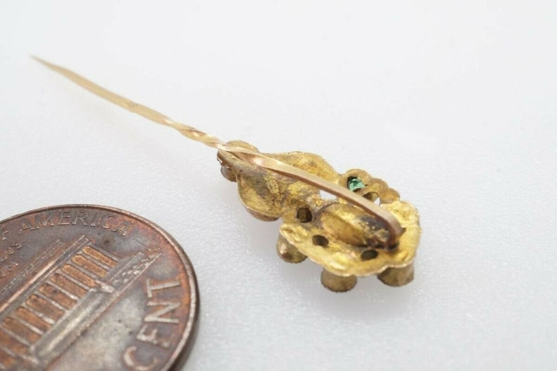 Antique European 18k Gold Garnet and Emerald Paste Flower Comet Pin c1830