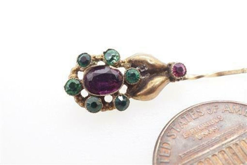 Antique European 18k Gold Garnet and Emerald Paste Flower Comet Pin c1830