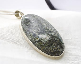 Large Oval Preseli Bluestone 925 Silver Pendant British Crystal from Wales. Stonehenge