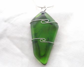 Gaia Stone 925 Silver Wire-Wrapped Pendant Emerald Obsidian Mount St Helens Green Ray
