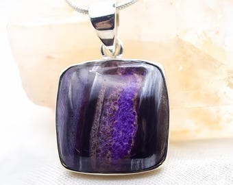 Sugilite &  Sterling Silver Pendant Genuine Rare Purple AAA-Grade Crystal