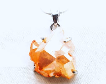 Tangerine Aura 925 Silver Cluster Small Pendant Sunshine Aura Quartz Crystal Healing