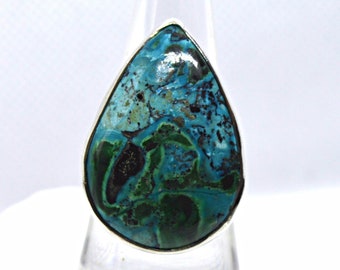 Malacholla Malachite in Chrysocalla Natural Rare Gemstone Ring Size L US Size 6.
