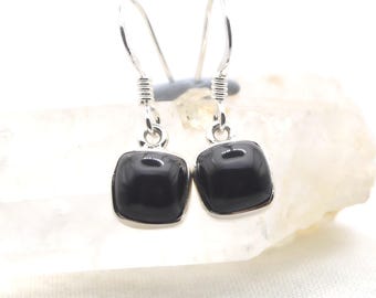 Genuine Whitby Jet Sterling Silver Dainty Square Drop Earrings – Pagan Protection Stone
