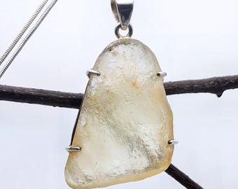 Libyan Gold Tektite Pendant, Sterling Silver, Sahara Desert Glass