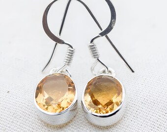 Golden Citrine Sterling Silver Faceted Drop Earrings Natural Unheated Crystals
