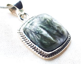 Seraphinite 925 Sterling Silver Small Pendant linachlore Seraphina Rare Genuine Siberian Crystal