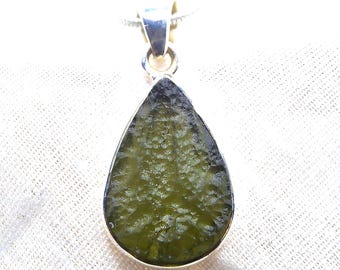 Natural Moldavite Sterling Silver Pendant Necklace – Czech Tektite Spiritual Gemstone