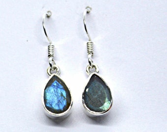 Labradorite & Sterling Silver Drop Earrings, Pair  Genuine Natural Crystal  Ascension Stone