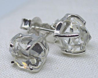 Herkimer Diamond Quartz Sterling Silver Stud Earrings Pair Auric Cleansing Attunement