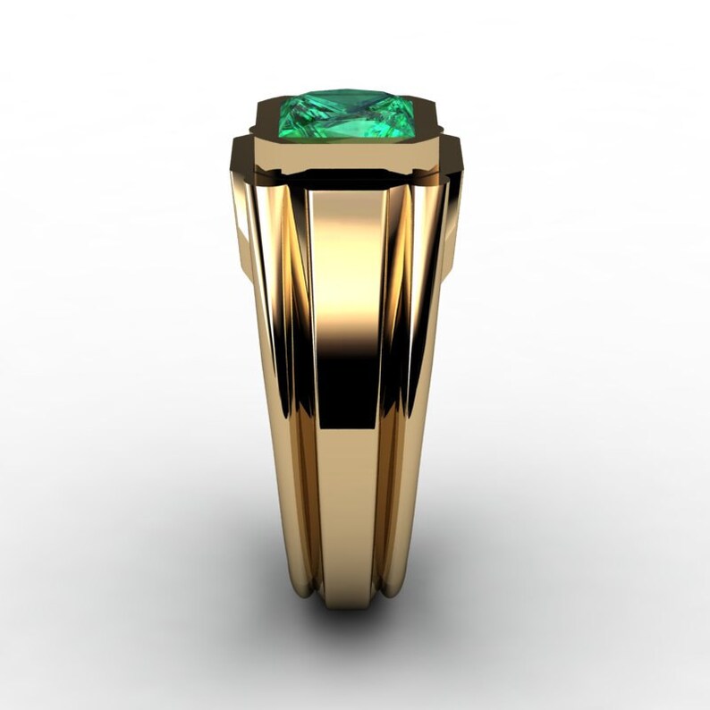 Mens Modern 14K Yellow Gold 2.0 Ct Princess Emerald Ring | Etsy