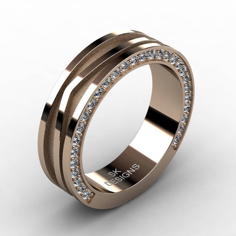 Mens Modern 14K Rose Gold Diamond Wedding Band SB100114KRGD Etsy