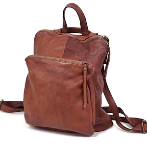 Convertible leather backpack women small size, cognac brown leather shoulder bag, crossbody bag, soft italian leather, handmade in Italy!