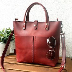 LEATHER TRAVEL BAG women red, travel bag, small leather crossbody bag with zipper options, small leather shoulder bag women, Lenie!