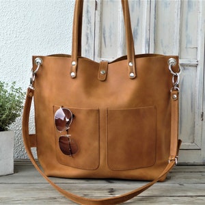 LARGE LEATHER TOTE bag brown, large leather shopper bag women, leather shoulder bag women brown, high quality pull up leather, cognac color!