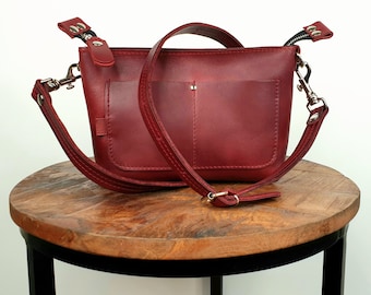 Kleine Leder Umhängetasche rot für Damen, Leder Crossbody Tasche, langer Umhängegurt, hochwertiges standiges Leder!