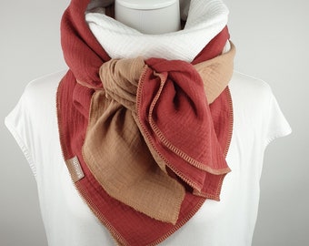 XXL mousseline sjaal voor dames rood, gezellig en warm, 100% katoen, 1,30 m x 1,30 m, rood, crèmewit, camel, grote, decoratieve warme sjaal!