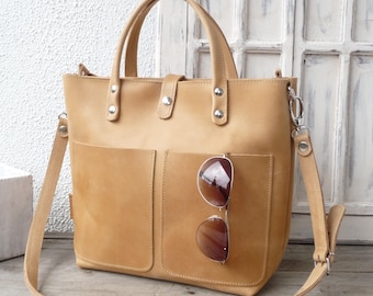 Leder Tote Bag Damen, Leder Umhängetasche Damen, Leder Tote mit Zipper Optionen, Ledertasche Crossbody, distressed bag, every day bag Lenie!