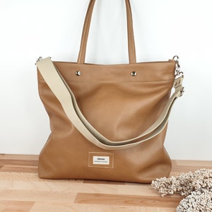 XL leather tote bag women, caramel brown, buffalo nappa in high quality! 40 cm witdth!