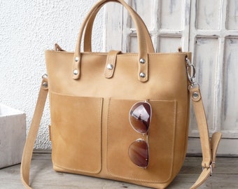 LEATHER TOTE BAG women, Leder Umhängetasche, Leder Tote mit Zipper Optionen, Ledertasche Crossbody, distressed bag, every day bag Lenie!