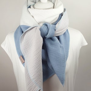 Large muslin cloth women girls, 100% cotton, 52&quot; x 52&quot;, XXL muslin scarf, light blue, cremewhite, light grey, warm cosy scarf for women!