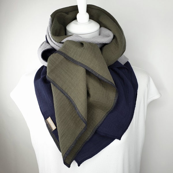 Muslin cloth women, 100% cotton, 52" x 52", XXL muslin scarf, dark blue, grey, olive green, warm large cosy scarf for women!