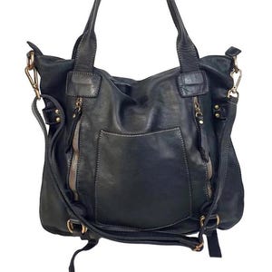 Bolsa Tote Feminina em Couro Preto – Artesanato italiano, bolsa em couro genuíno de alta qualidade, bolsa elegante!