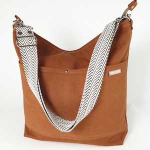 Umhängetasche Canvas cognac braun, handgefertigt, dicke Segeltuch Qualität, stabile Stofftasche Damen, mittlere Größe, mehrere Farben!