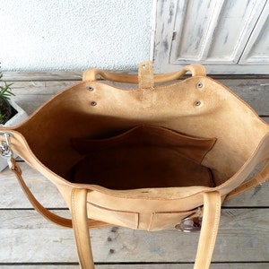 Large leather tote bag, Leather tote, Tote bag, Leather, distressed, Leather tote, Leather tote, Leather tote, Emma Frontpocket camel image 5